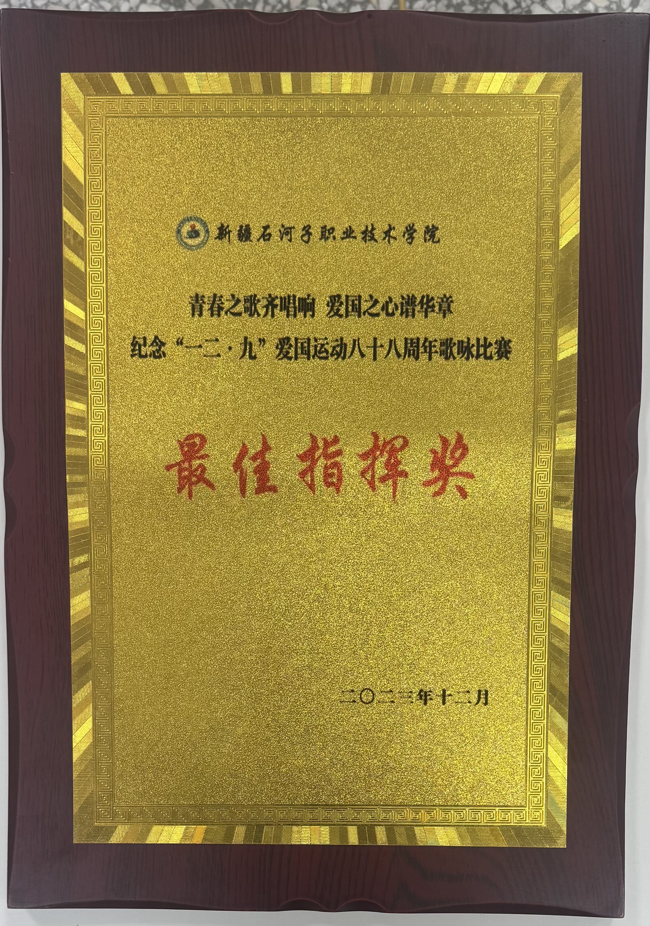 青春之歌齐唱响 爱国之心谱华章纪念“一二·九”爱国运动八十八周年歌咏比赛 最佳指挥奖